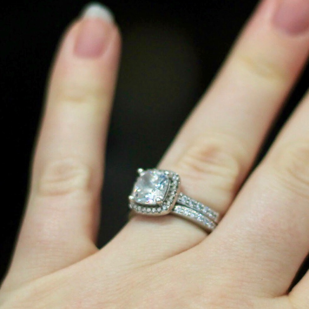 2ct cushion cut CZ wedding set, 7.5